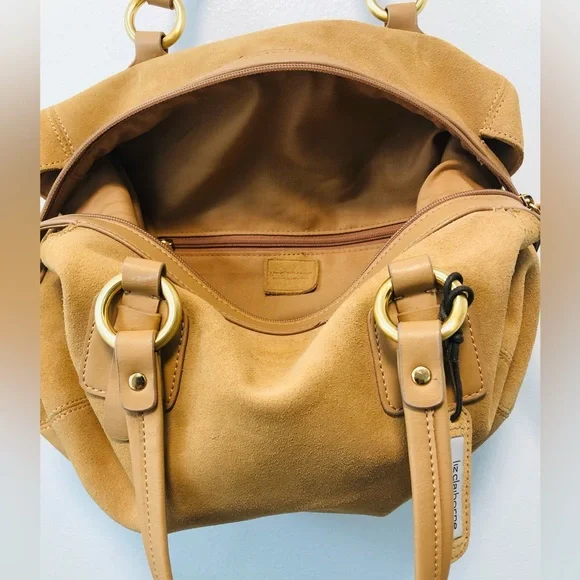 Liz Claiborne small satchel, suede leather, ginger yellow, zip closure. - Picture 6 of 6